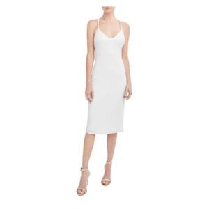 AQUA FORMAL Womens White Adjustable Crisscross Back Lined Midi Dress S
